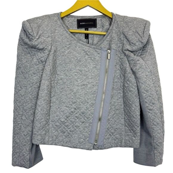 BCBG Maxazria Womens Crop Quilted Moto Jacket Size M Gray Flynn Biker Grunge Y2K - Picture 1 of 11